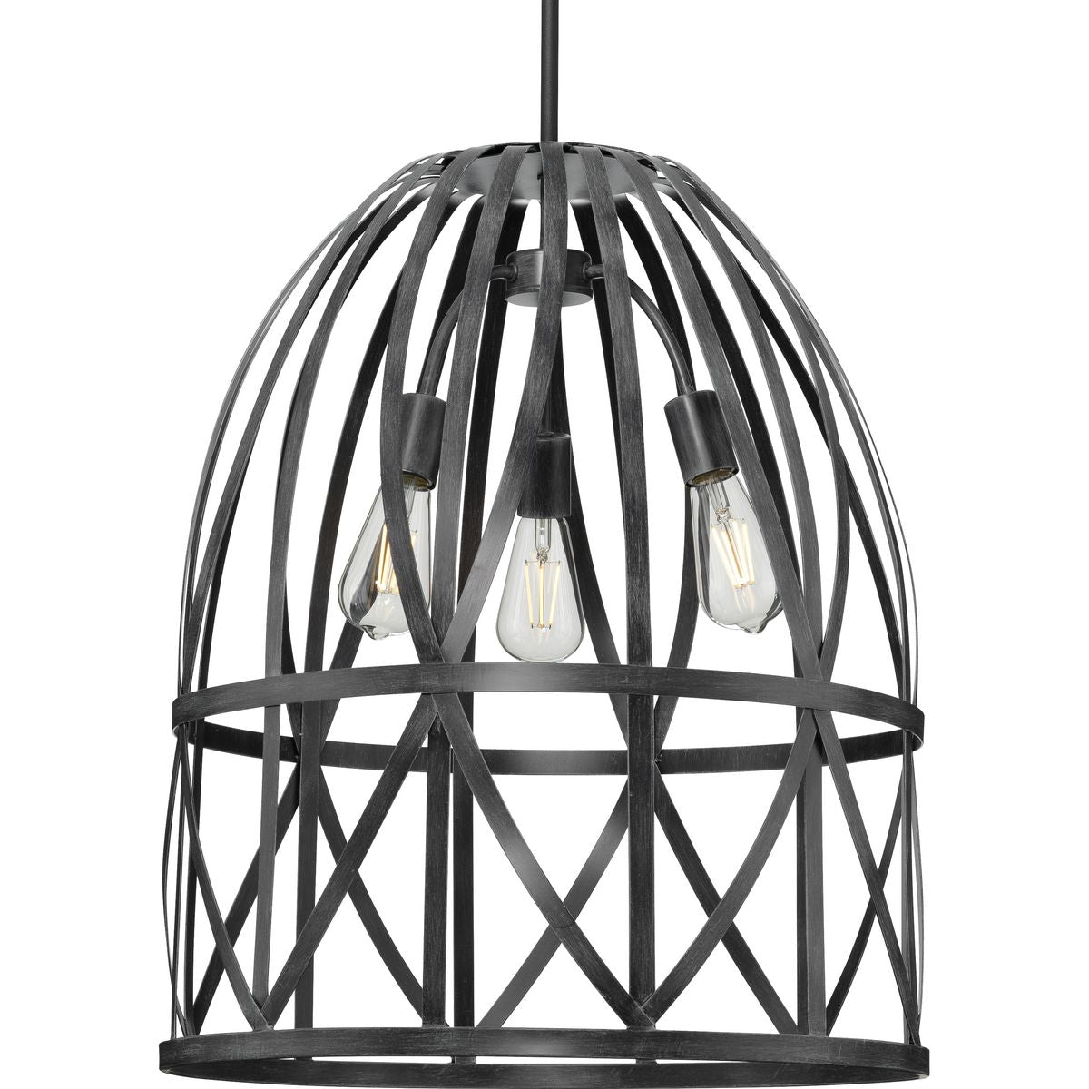 PROGRESS LIGHTING P500344-187 Cerused Black Oak Chastain Collection Three-Light Cerused Black Oak Basket Farmhouse Pendant Light