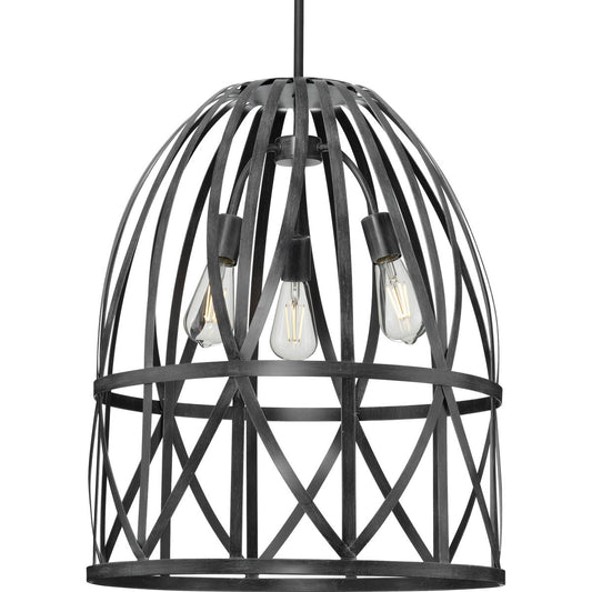 PROGRESS LIGHTING P500344-187 Cerused Black Oak Chastain Collection Three-Light Cerused Black Oak Basket Farmhouse Pendant Light