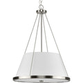PROGRESS LIGHTING P500357-009 Brushed Nickel Saffert Collection Three-Light New Traditional Brushed Nickel White Linen Shade Pendant Light