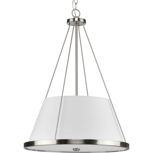 PROGRESS LIGHTING P500357-009 Brushed Nickel Saffert Collection Three-Light New Traditional Brushed Nickel White Linen Shade Pendant Light