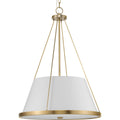 PROGRESS LIGHTING P500357-163 Vintage Brass Saffert Collection Three-Light New Traditional Vintage Brass White Linen Glass Pendant Light