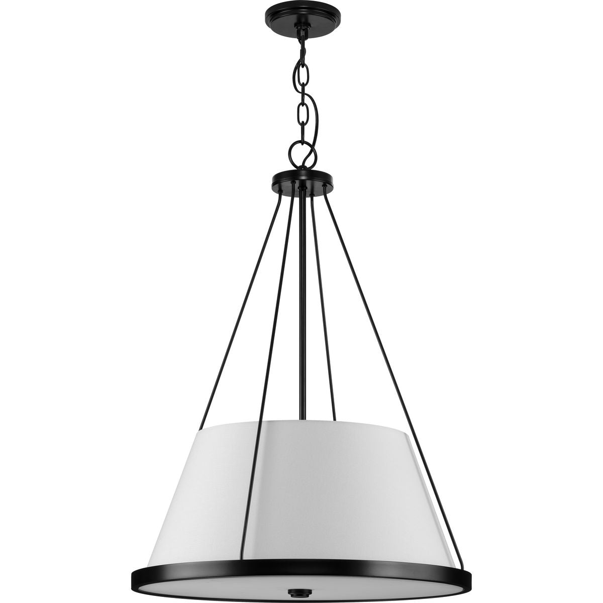 PROGRESS LIGHTING P500357-31M Matte Black Saffert Collection Three-Light New Traditional Matte Black White Linen Glass Pendant Light
