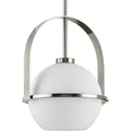 PROGRESS LIGHTING P500358-009 Brushed Nickel Delayne Collection One-Light Mid-Century Modern Brushed Nickel Etched Opal Glass Pendant Light