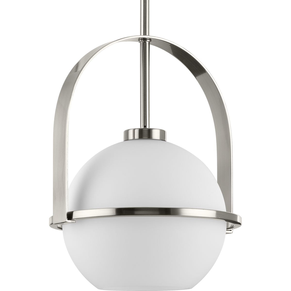 PROGRESS LIGHTING P500358-009 Brushed Nickel Delayne Collection One-Light Mid-Century Modern Brushed Nickel Etched Opal Glass Pendant Light