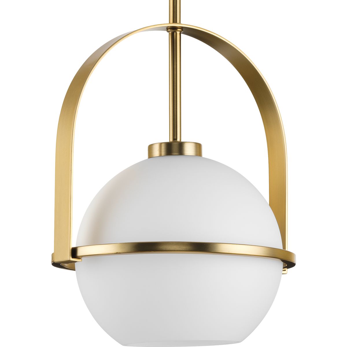 PROGRESS LIGHTING P500358-109 Brushed Bronze Delayne Collection One-Light Mid-Century Modern Brushed Bronze Etched Opal Glass Pendant Light