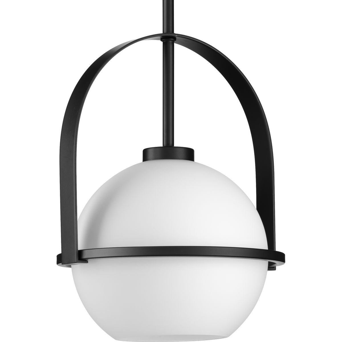 PROGRESS LIGHTING P500358-31M Matte Black Delayne Collection One-Light Mid-Century Modern Matte Black Etched Opal Glass Pendant Light