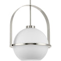 PROGRESS LIGHTING P500359-009 Brushed Nickel Delayne Collection One-Light Mid-Century Modern Brushed Nickel Etched Opal Glass Pendant Light