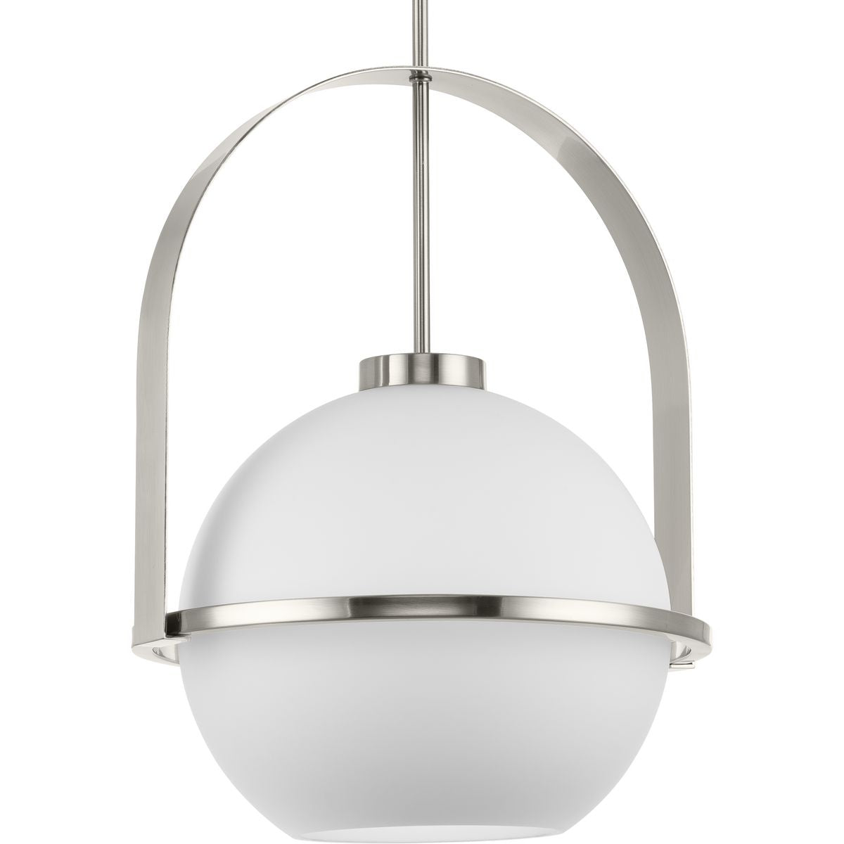 PROGRESS LIGHTING P500359-009 Brushed Nickel Delayne Collection One-Light Mid-Century Modern Brushed Nickel Etched Opal Glass Pendant Light