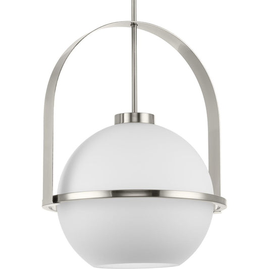 PROGRESS LIGHTING P500359-009 Brushed Nickel Delayne Collection One-Light Mid-Century Modern Brushed Nickel Etched Opal Glass Pendant Light