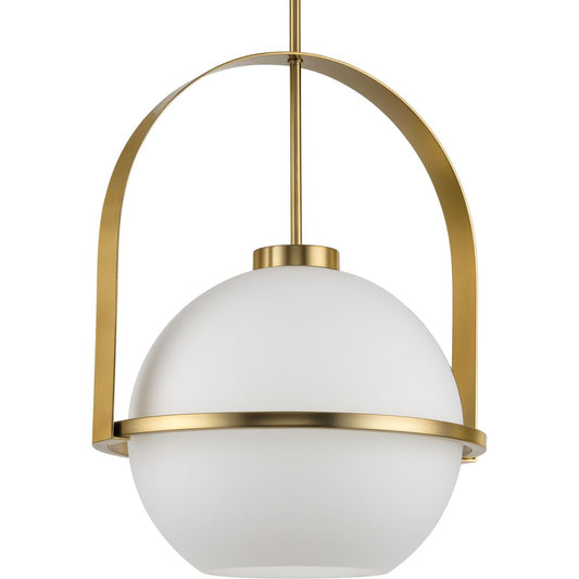 PROGRESS LIGHTING P500359-109 Brushed Bronze Delayne Collection One-Light Mid-Century Modern Brushed Bronze Etched Opal Glass Pendant Light