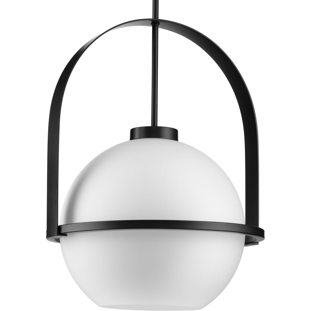 PROGRESS LIGHTING P500359-31M Matte Black Delayne Collection One-Light Mid-Century Modern Matte Black Etched Opal Glass Pendant Light