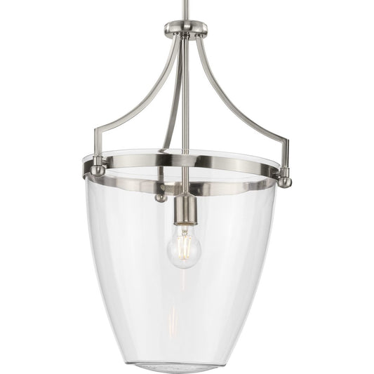 PROGRESS LIGHTING P500361-009 Brushed Nickel Parkhurst Collection One-Light New Traditional Brushed Nickel Clear Glass Pendant Light