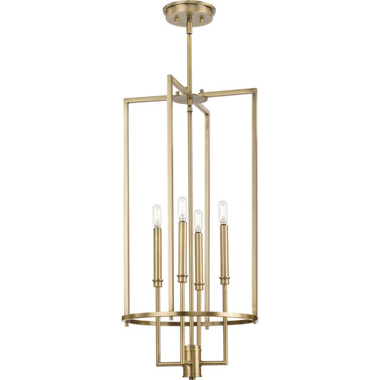 PROGRESS LIGHTING P500363-163 Vintage Brass Elara Collection Four-Light New Traditional Vintage Brass Chandelier Foyer Light