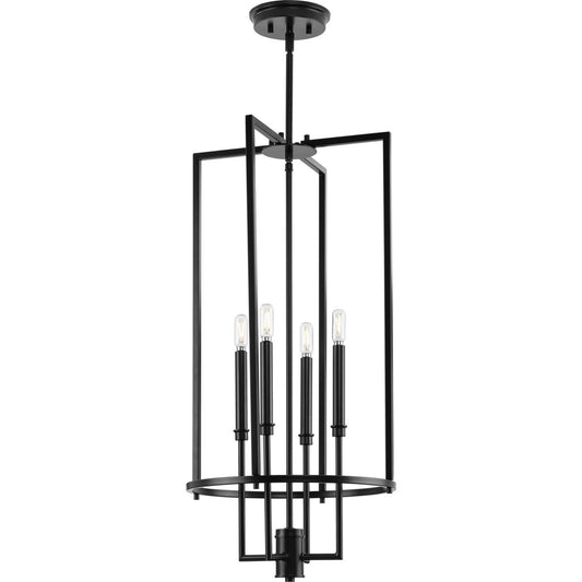 PROGRESS LIGHTING P500363-31M Matte Black Elara Collection Four-Light New Traditional Matte Black Chandelier Foyer Light