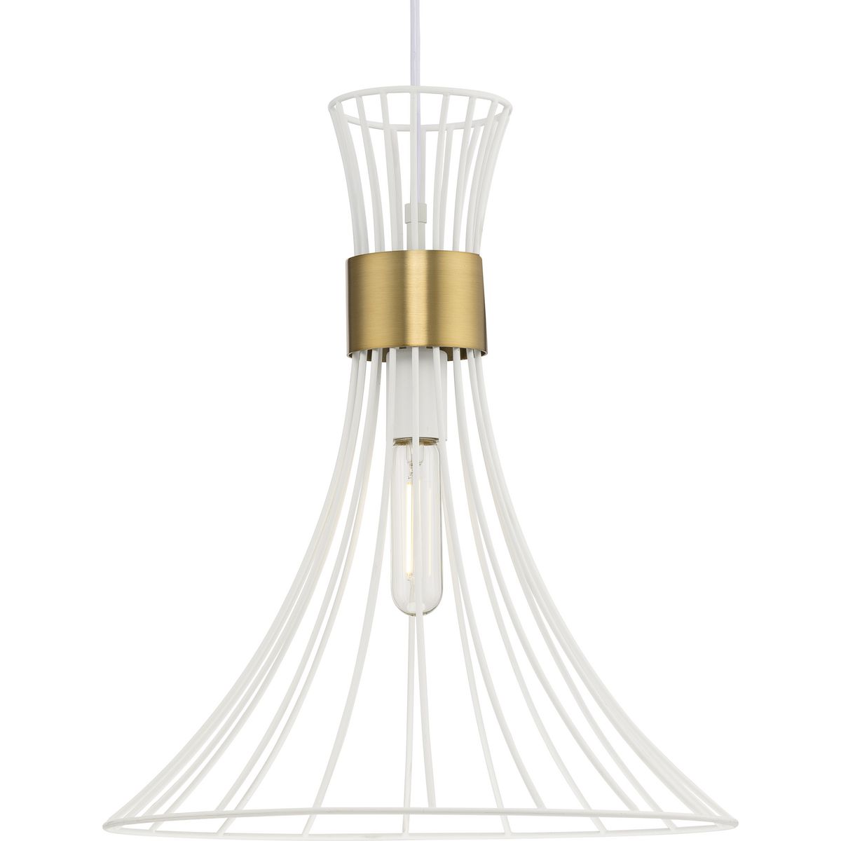 PROGRESS LIGHTING P500365-028 Satin White Lorin Collection One-Light Mid-Century Modern Satin White Metal Pendant Light
