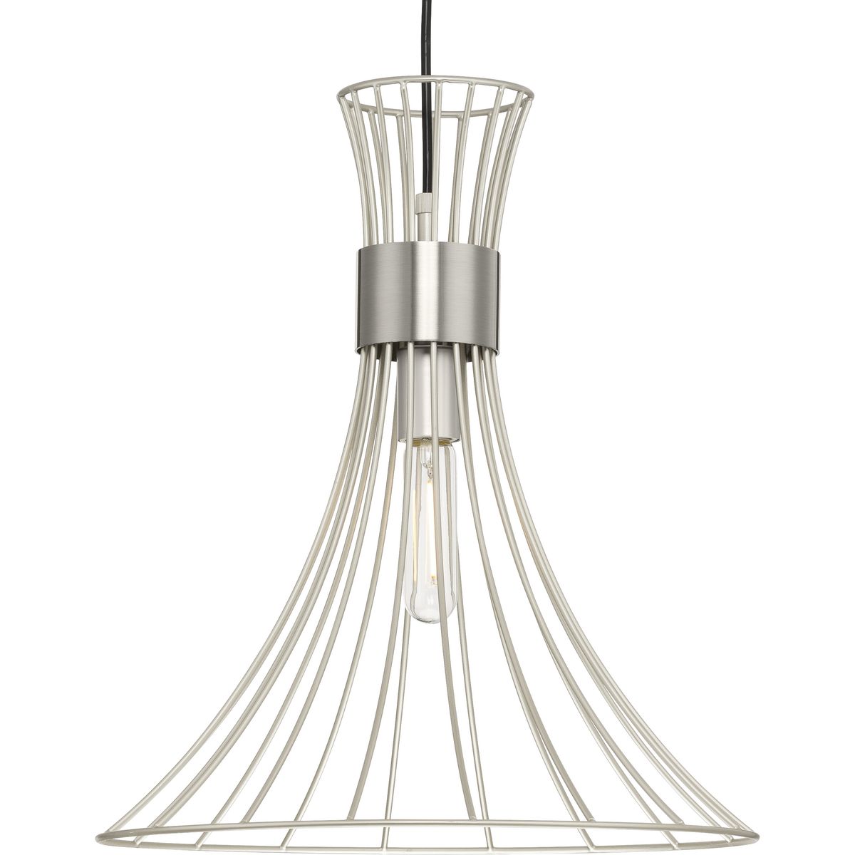PROGRESS LIGHTING P500365-186 Burnished Nickel Lorin Collection One-Light Mid-Century Modern Metal Pendant Light