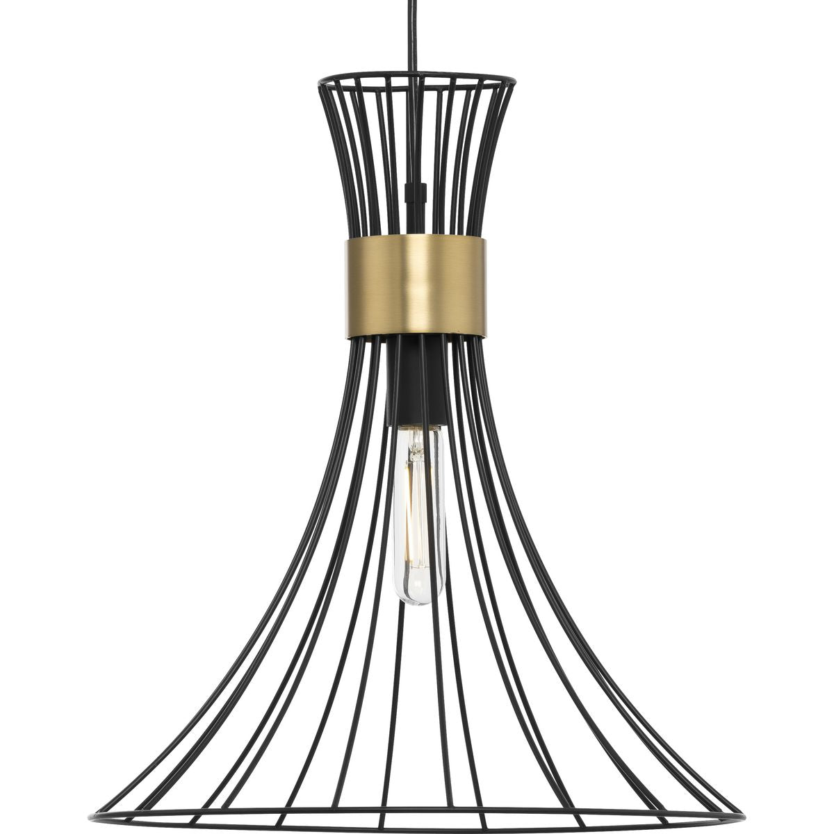 PROGRESS LIGHTING P500365-31M Matte Black Lorin Collection One-Light Mid-Century Modern Matte Black Metal Pendant Light