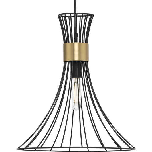 PROGRESS LIGHTING P500365-31M Matte Black Lorin Collection One-Light Mid-Century Modern Matte Black Metal Pendant Light