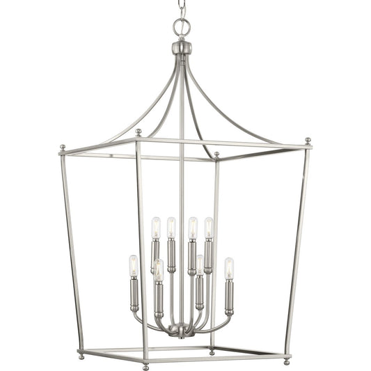 PROGRESS LIGHTING P500371-009 Brushed Nickel Parkhurst Collection Eight-Light New Traditional Brushed Nickel Chandelier Foyer Light