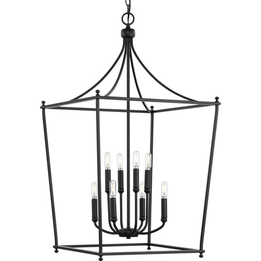 PROGRESS LIGHTING P500371-31M Matte Black Parkhurst Collection Eight-Light New Traditional Matte Black Chandelier Foyer Light