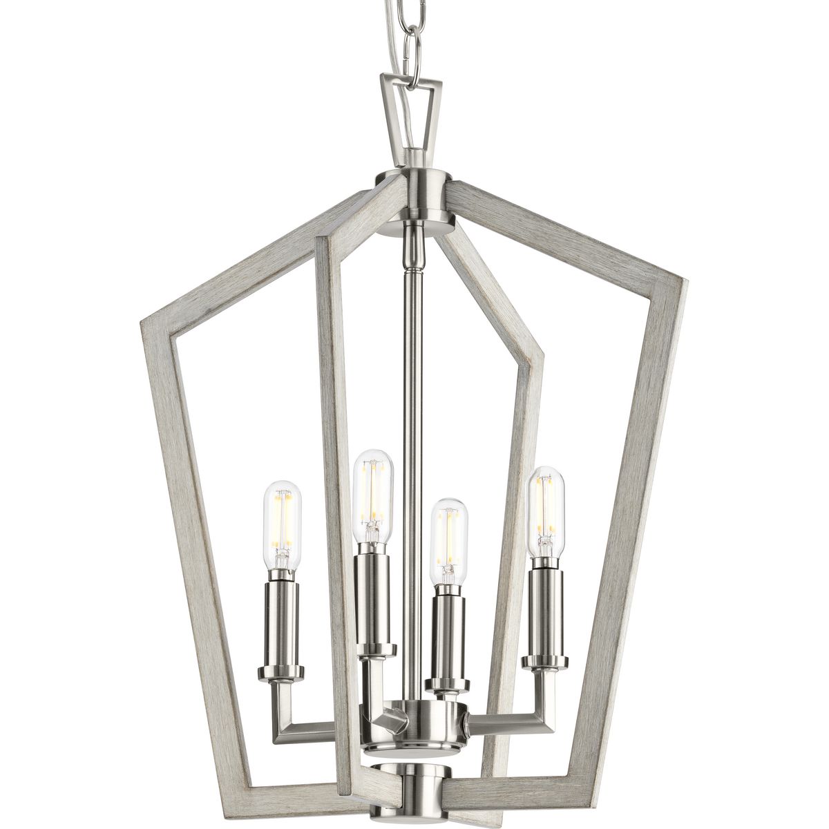 PROGRESS LIGHTING P500377-009 Brushed Nickel Galloway Collection Four-Light 18" Brushed Nickel Modern Farmhouse Foyer Light with Grey Washed Oak Accents