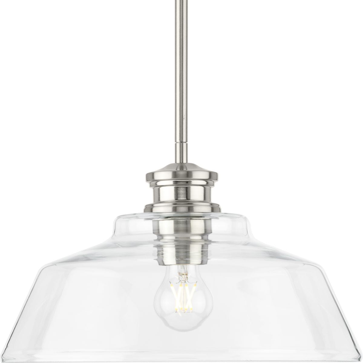 PROGRESS LIGHTING P500381-009 Brushed Nickel Singleton Collection One-Light 14" Brushed Nickel Farmhouse Medium Pendant Light with Clear Glass Shade