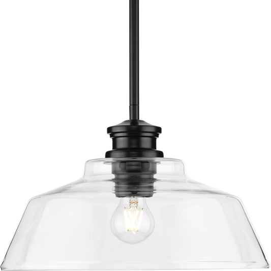 PROGRESS LIGHTING P500381-31M Matte Black Singleton Collection One-Light 14" Matte Black Farmhouse Medium Pendant Light with Clear Glass Shade