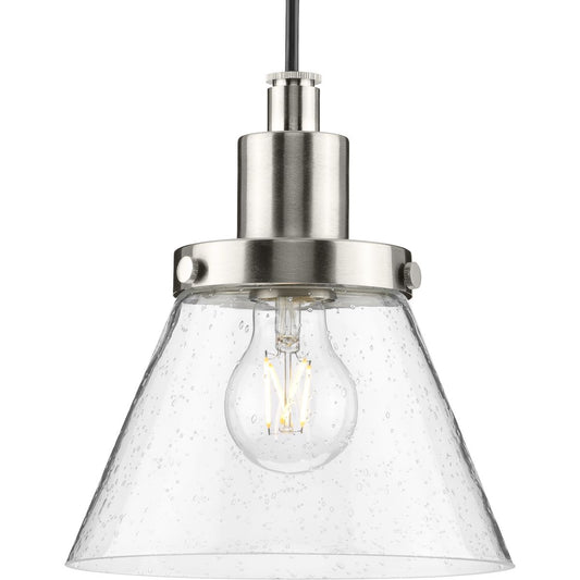 PROGRESS LIGHTING P500382-009 Brushed Nickel Hinton Collection One-Light Brushed Nickel Modern Farmhouse Pendant