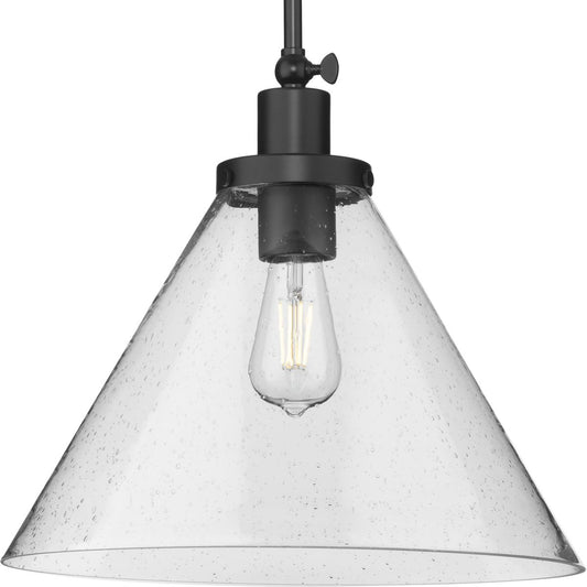 PROGRESS LIGHTING P500384-31M Matte Black Hinton Collection One-Light Matte Black Modern Farmhouse Pendant