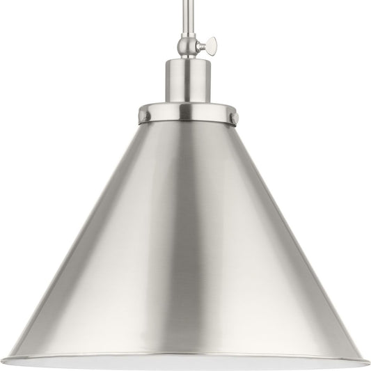 PROGRESS LIGHTING P500385-009 Brushed Nickel Hinton Collection One-Light Brushed Nickel Modern Farmhouse Pendant