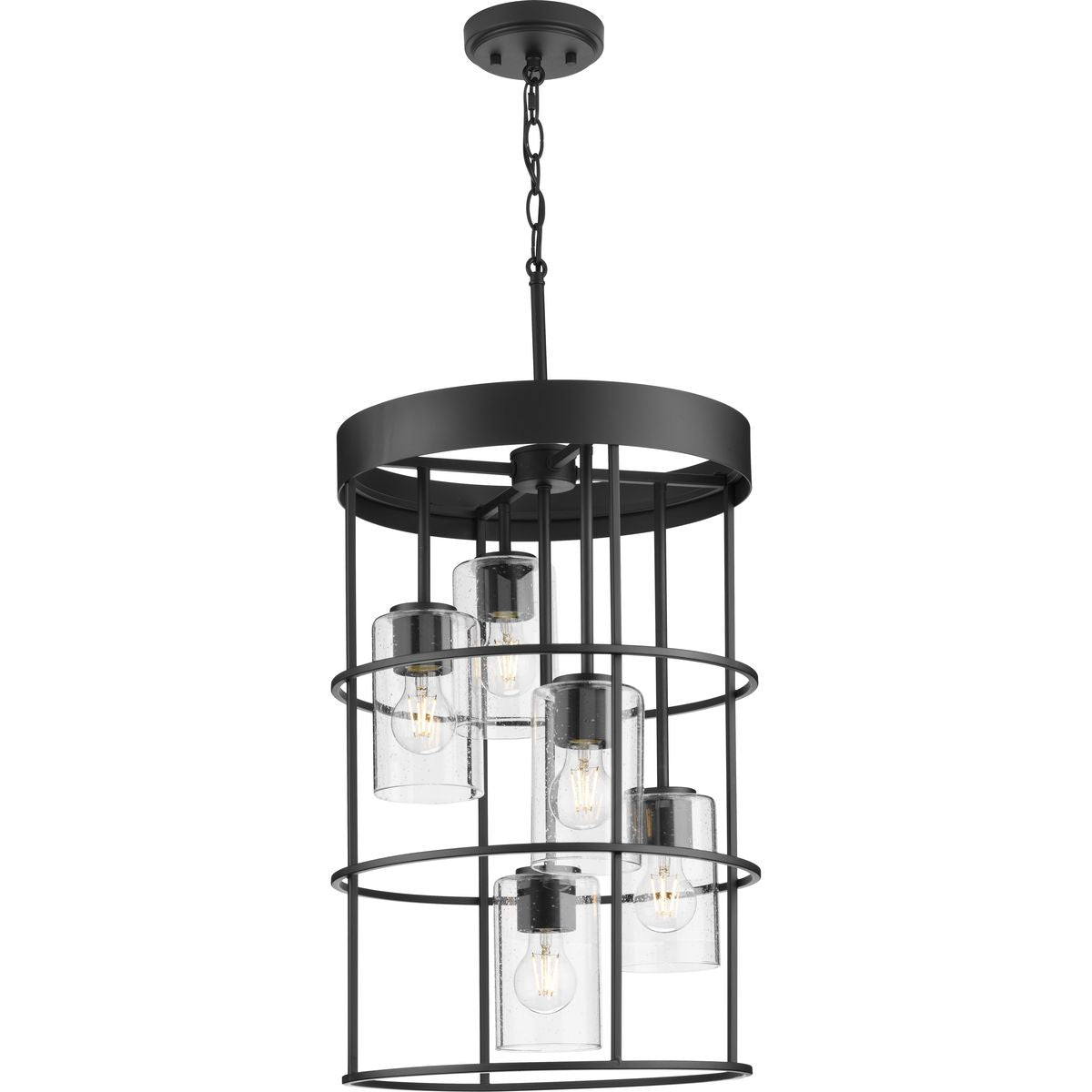 PROGRESS LIGHTING P500402-31M Matte Black Burgess Collection Five-Light Matte Black Modern Farmhouse Hall & Foyer Light
