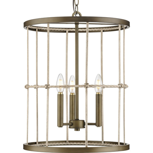 PROGRESS LIGHTING P500418-161 Aged Brass Lattimore Collection Three-Light Aged Brass Hall & Foyer Light