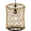 PROGRESS LIGHTING P500419-31M Matte Black Chandra Collection One-Light Matte Black Global Pendant with Woven Shade
