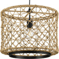 PROGRESS LIGHTING P500420-31M Matte Black Chandra Collection One-Light Matte Black Global Pendant with Woven Shade
