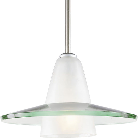 PROGRESS LIGHTING P5011-09 Brushed Nickel Modern Pendant One-Light Brushed Nickel Clear and Etched Glass Mini-Pendant Light