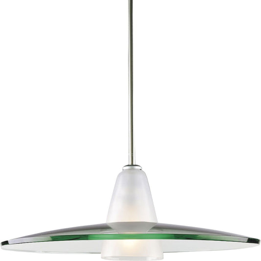 PROGRESS LIGHTING P5012-09 Brushed Nickel Modern Pendant One-Light Brushed Nickel Clear and Etched Glass Pendant Light