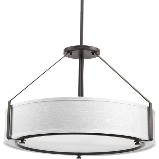 PROGRESS LIGHTING P5015-20 Antique Bronze Ratio Collection Four-Light Antique Bronze Fabric Shade Coastal Pendant Light