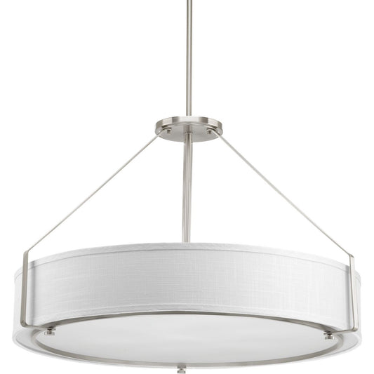 PROGRESS LIGHTING P5021-09 Brushed Nickel Ratio Collection Six-Light Brushed Nickel Fabric Shade Coastal Pendant Light