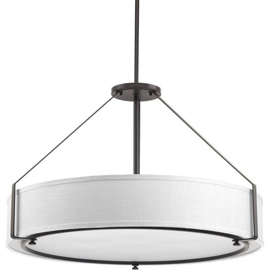 PROGRESS LIGHTING P5021-20 Antique Bronze Ratio Collection Six-Light Antique Bronze Fabric Shade Coastal Mini-Pendant Light