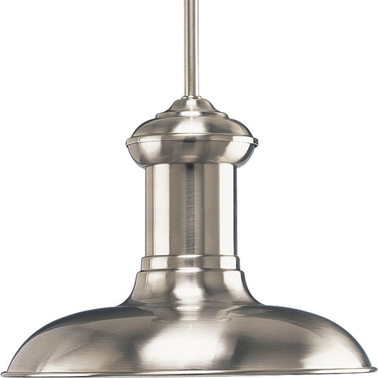 PROGRESS LIGHTING P5024-09 Brushed Nickel Brookside Collection One-Light Brushed Nickel Spun Metal Shade Coastal Pendant Light