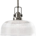 PROGRESS LIGHTING P5026-81 Antique Nickel Archie Collection One-Light Antique Nickel Clear Prismatic Glass Coastal Pendant Light
