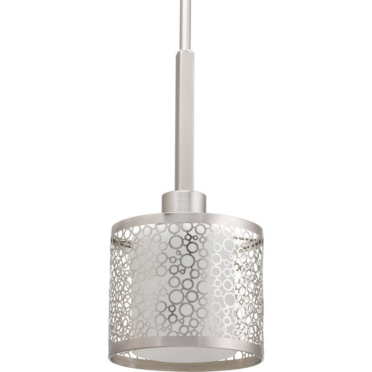 PROGRESS LIGHTING P5038-09 Brushed Nickel Mingle Collection One-Light Brushed Nickel Etched Parchment Glass Global Mini-Pendant Light