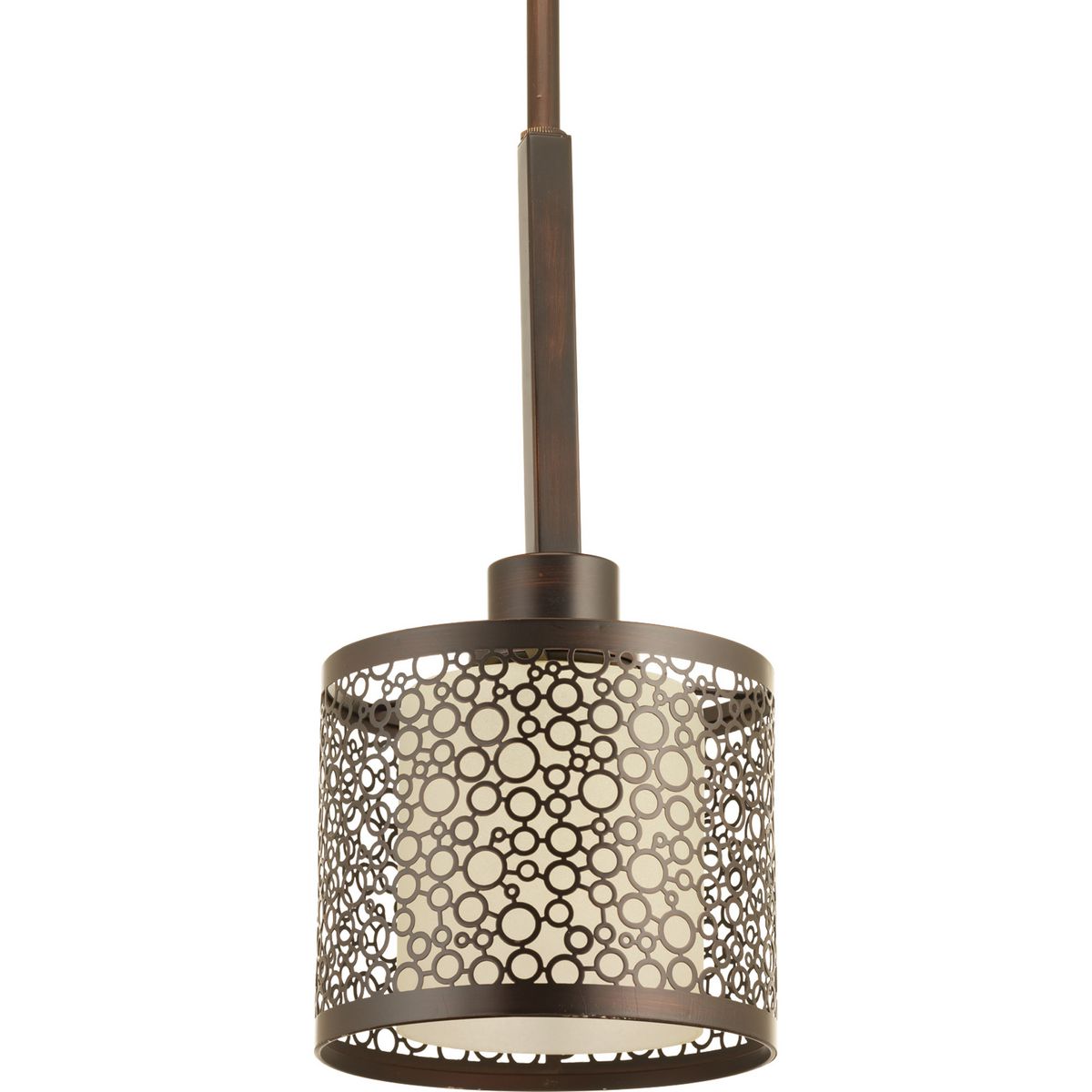 PROGRESS LIGHTING P5038-20 Antique Bronze Mingle Collection One-Light Antique Bronze Natural Parchment Glass Global Mini-Pendant Light