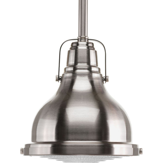 PROGRESS LIGHTING P5050-09 Brushed Nickel Fresnel Lens Collection One-Light Brushed Nickel Clear Fresnel Glass Coastal Mini-Pendant Light