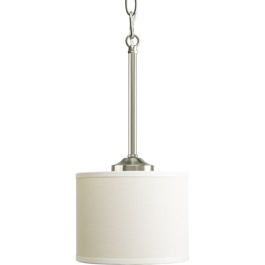 PROGRESS LIGHTING P5065-09 Brushed Nickel Inspire Collection One-Light Brushed Nickel Off-white Shade Traditional Mini-Pendant Light