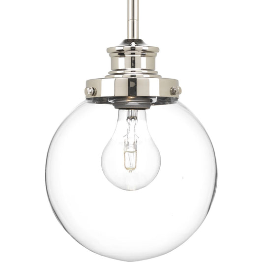 PROGRESS LIGHTING P5067-104 Polished Nickel Penn Collection One-Light Polished Nickel Clear Glass Farmhouse Mini-Pendant Light
