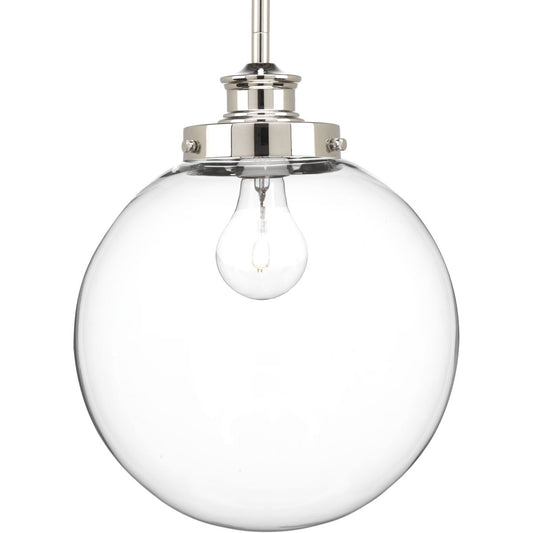 PROGRESS LIGHTING P5070-104 Polished Nickel Penn Collection One-Light Polished Nickel Clear Glass Farmhouse Pendant Light