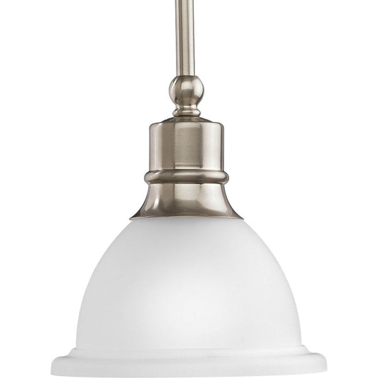 PROGRESS LIGHTING P5078-09 Brushed Nickel Madison Collection One-Light Brushed Nickel Etched Glass Traditional Mini-Pendant Light