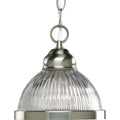 PROGRESS LIGHTING P5080-09 Brushed Nickel Prismatic Glass Collection One-Light Brushed Nickel Clear Prismatic Glass Traditional Mini-Pendant Light