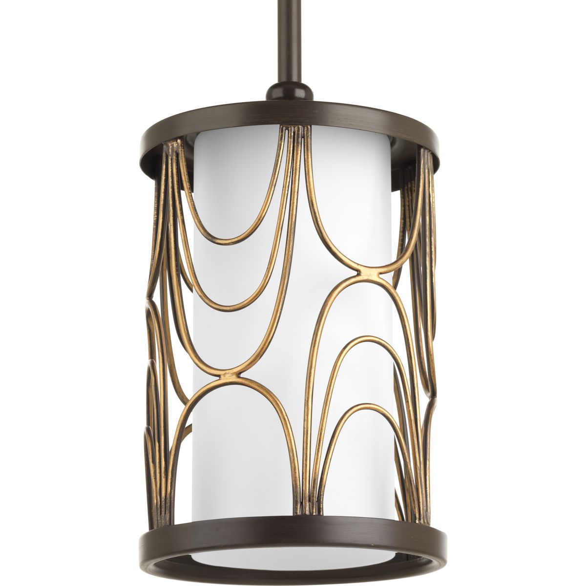 PROGRESS LIGHTING P5082-20 Antique Bronze Cirrine Collection One-Light Antique Bronze Etched White Glass Global Mini-Pendant Light